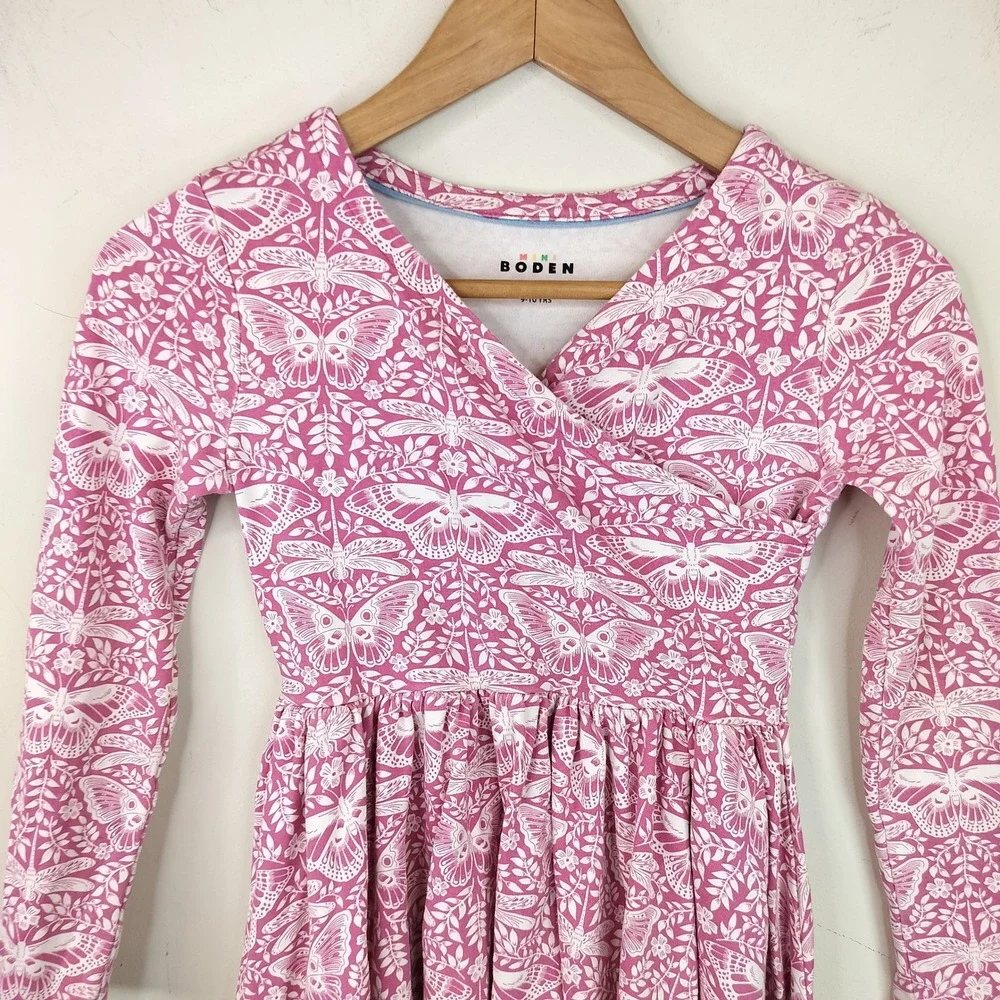 Mini Boden Butterfly Dress Kids 9-10Y Dragonfly Whimsical Pink Cotton